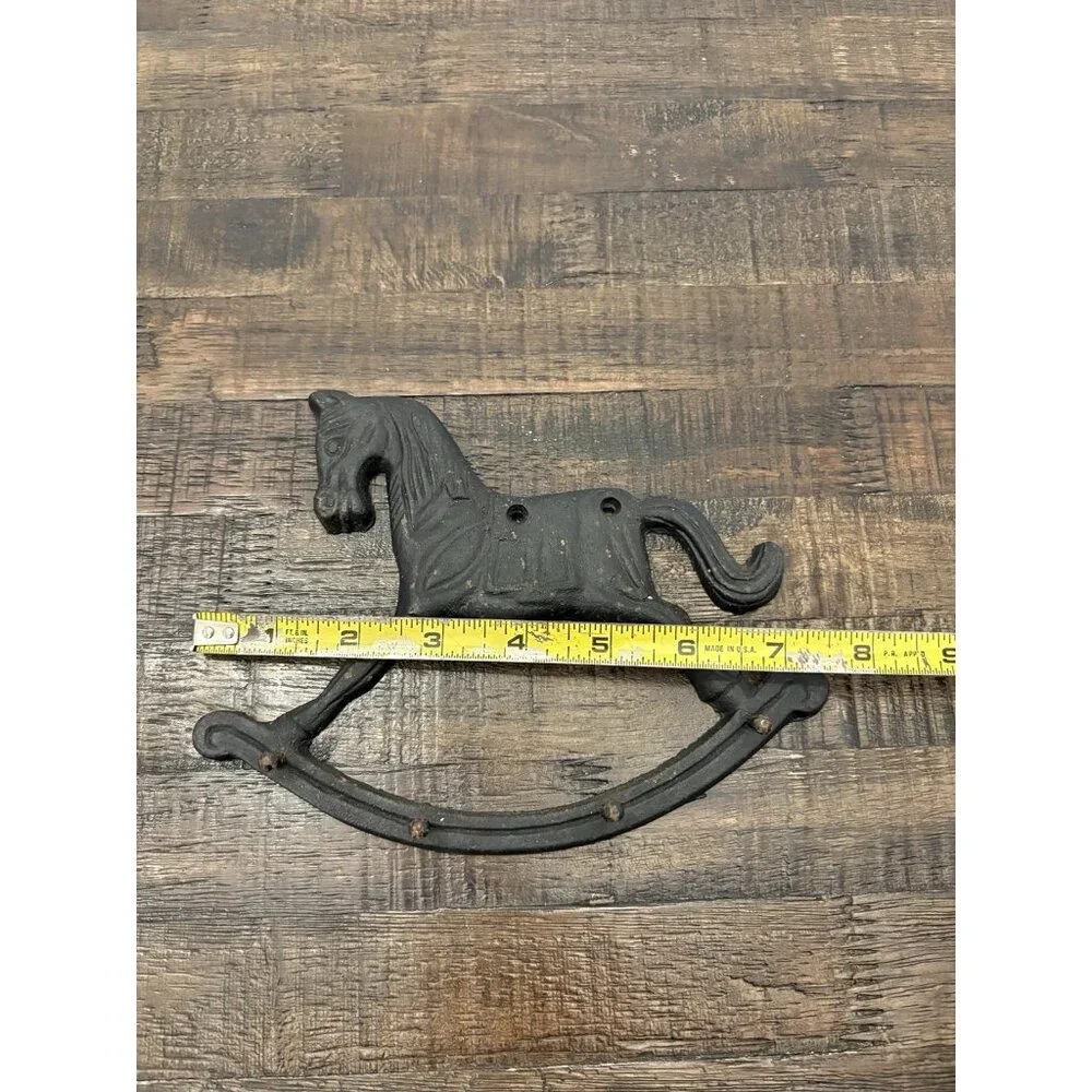 Vintage Cast Iron Rocking Horse Wall Mount 4 Hook Hanger Hat Key Home Decor